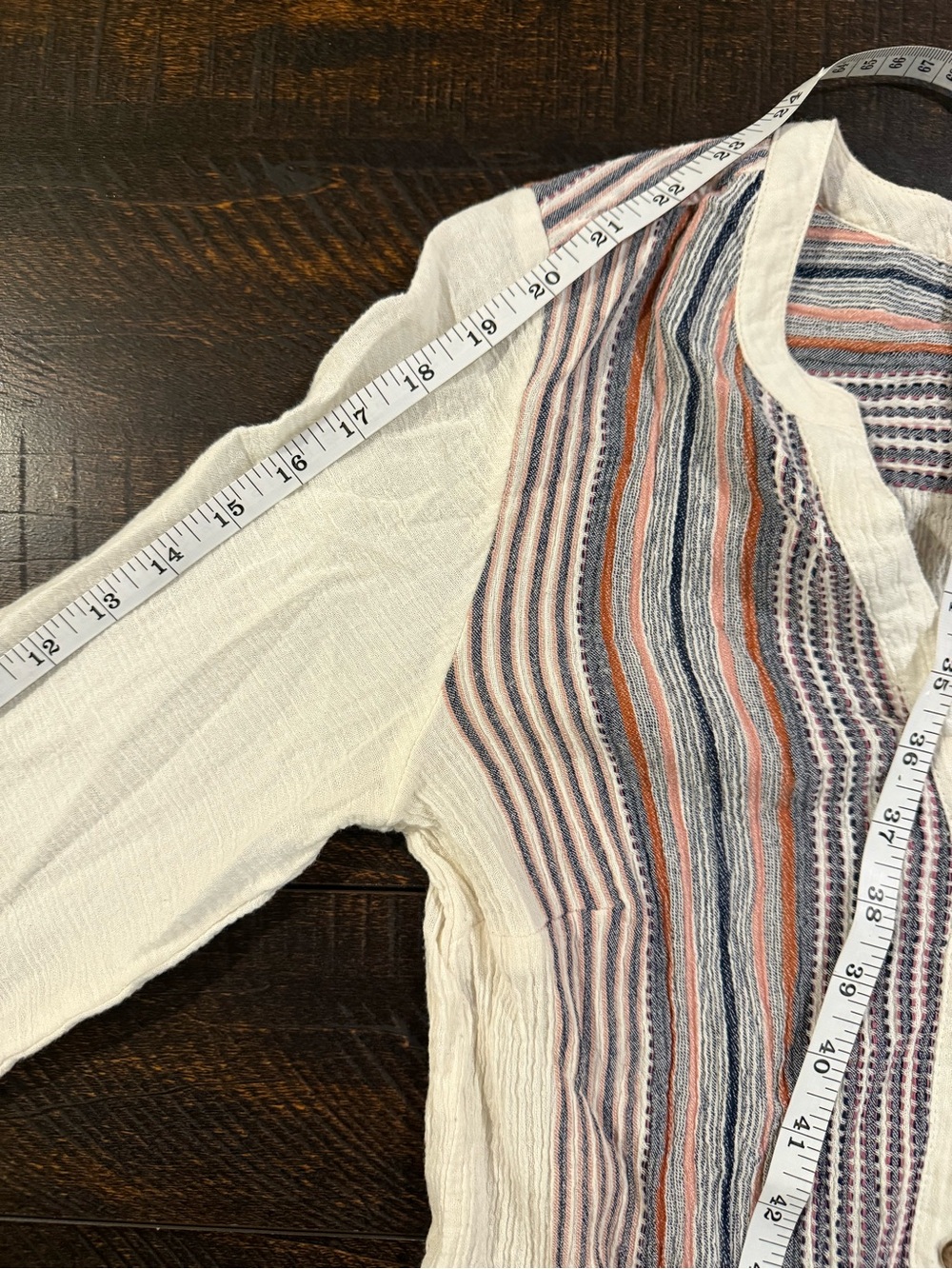Liverpool Los Angeles Cream Boho Stripe Button Front Peasant Blouse XS - Picture 12 of 14